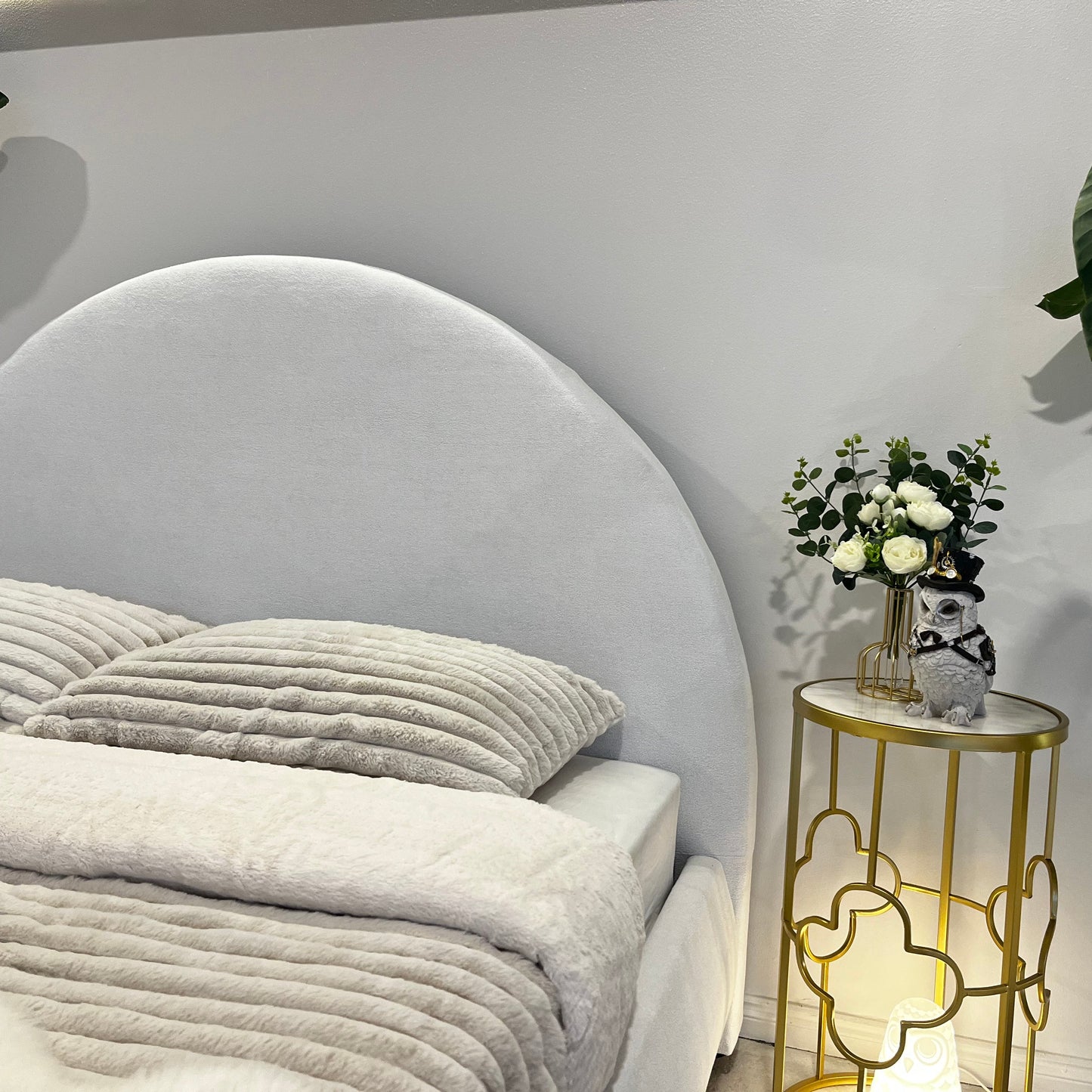 Anka Moon Bed Frame - Soft white Teddy Fabric