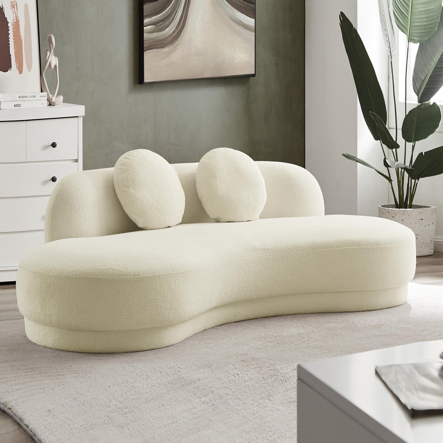 "ODAYA" Curved Sofa - Boucle Fabric - WHITE