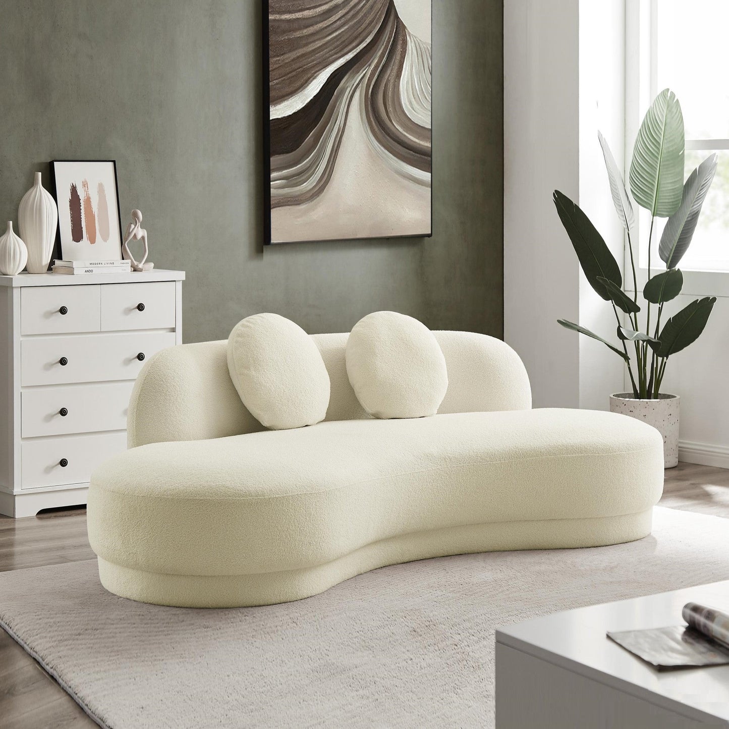 "ODAYA" Curved Sofa - Boucle Fabric - WHITE