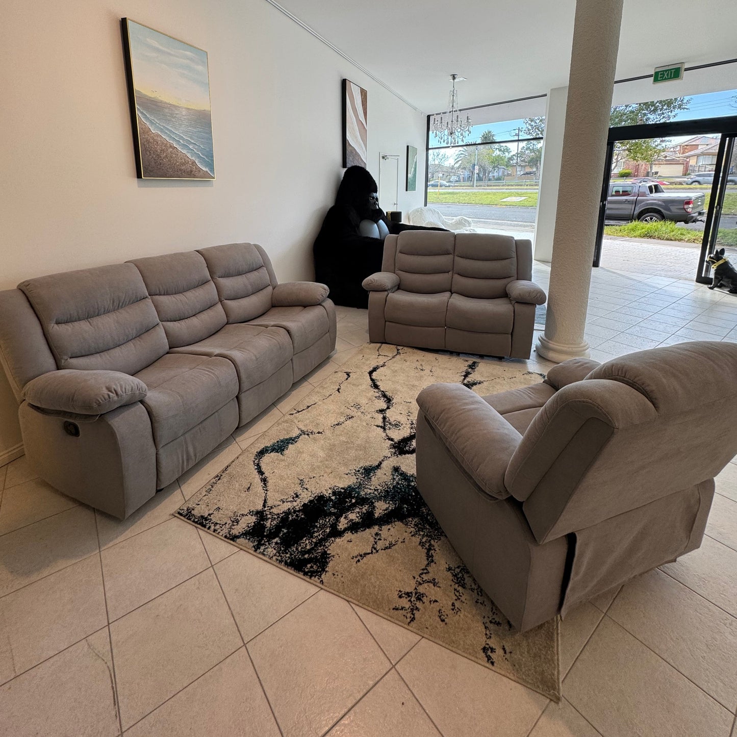Manual Recliner Sofa - Blue Grey Fabric