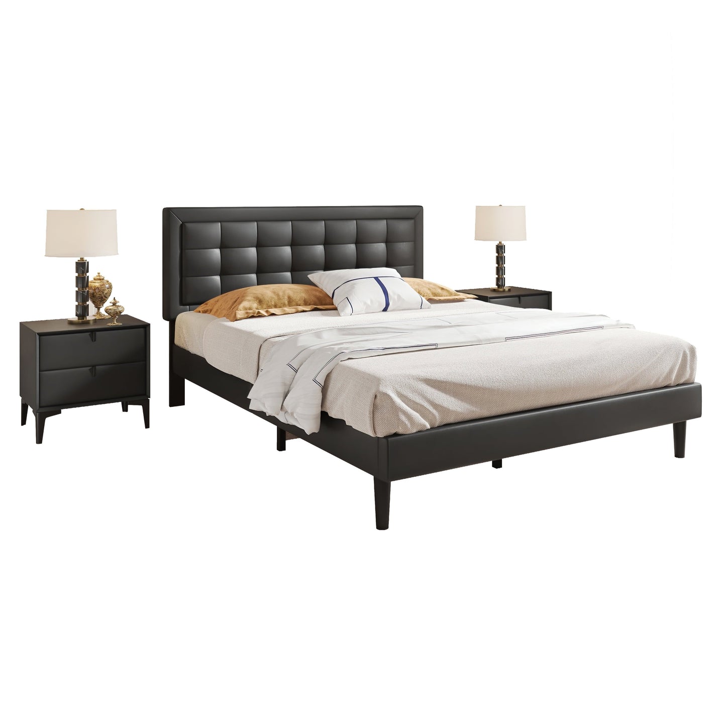 Anka Harmonica Leahter Black Bed Frame