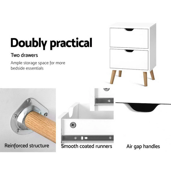 Two drawers SCAN Bedside Table - NASCAN01BS