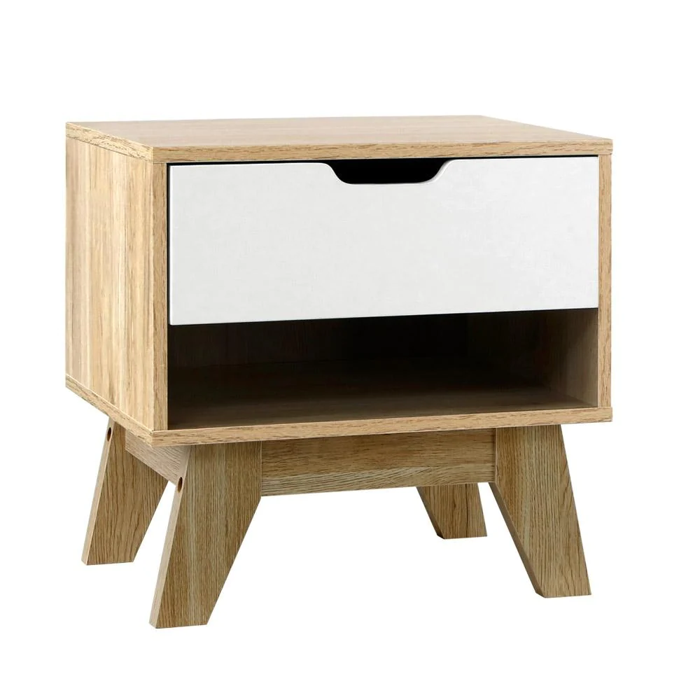 One whte drawer with shelf Bedside Table - Oak - NAEARDBS