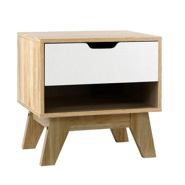 One whte drawer with shelf Bedside Table - Oak - NAEARDBS