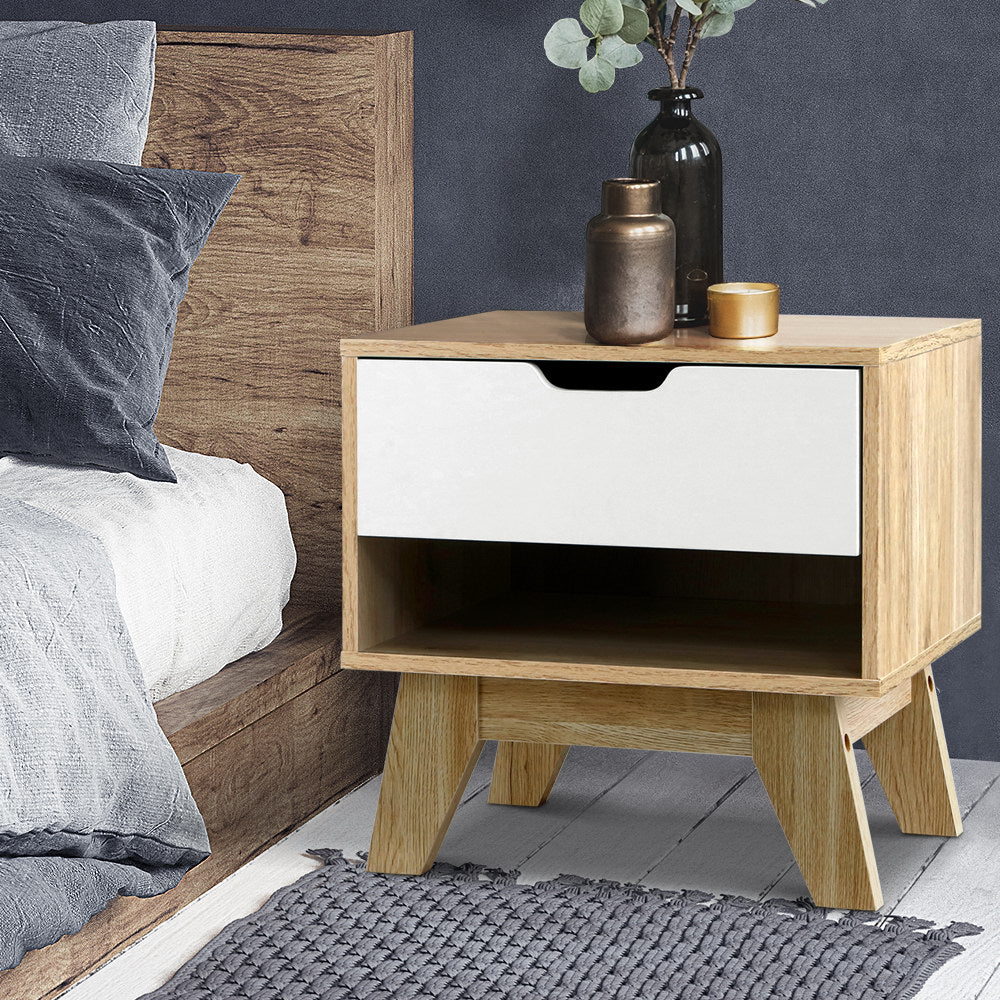 One whte drawer with shelf Bedside Table - Oak - NAEARDBS