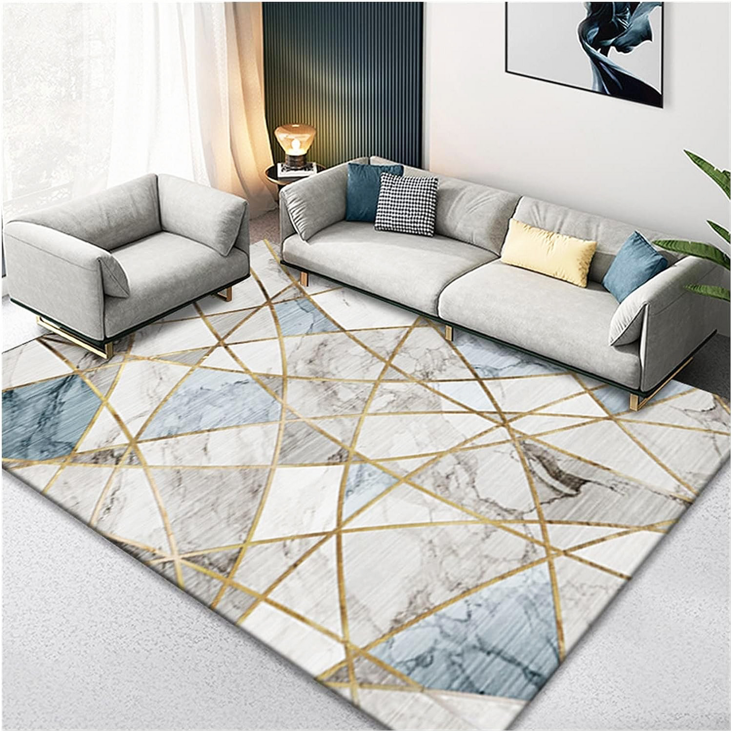 Anka " LUSH" Plush Blue Marble Rug Blue