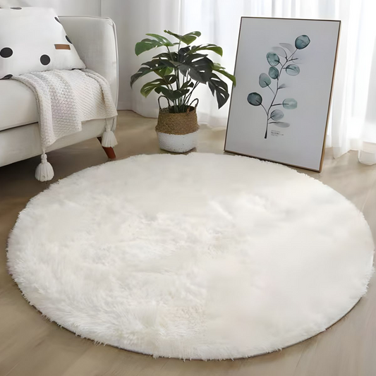 Anka " Cozy Round Plush Rug White / 140cm