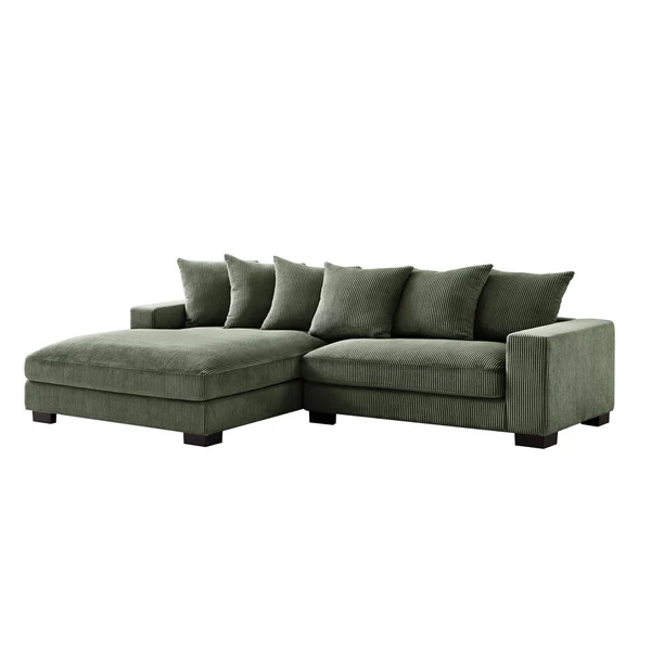 "BRAM" L-Shape Sofa Corduroy Fabric Forest Green