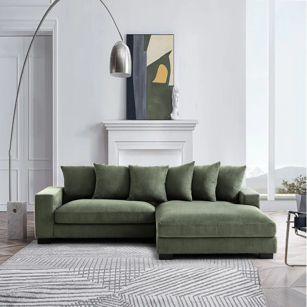 "BRAM" L-Shape Sofa Corduroy Fabric Forest Green