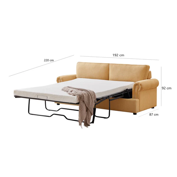 Anka "PHEBE" Sofa Bed Couch with a Foam Mattress - Ginger