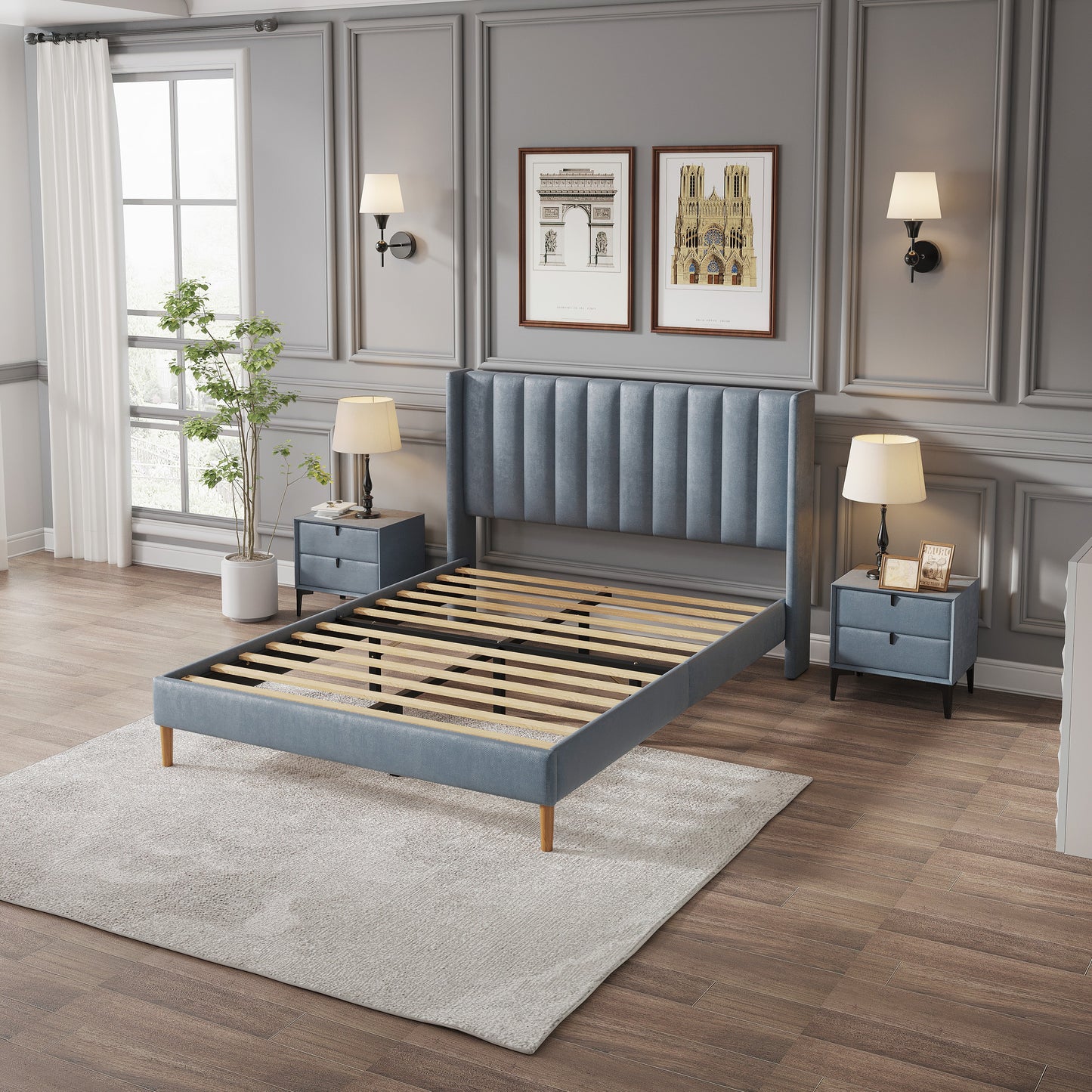 Anka Accordion Bed Frame - Blue Velvet