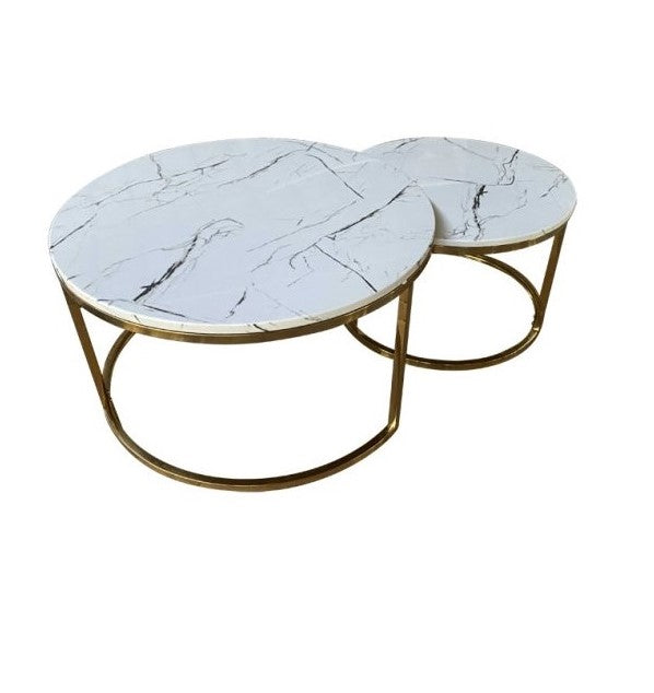 2-Piece Loft Style Round Marble Coffee Table Set