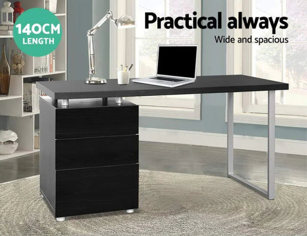 140cm 3 drawers cabinet Desk - Black - NA140MDK-BK