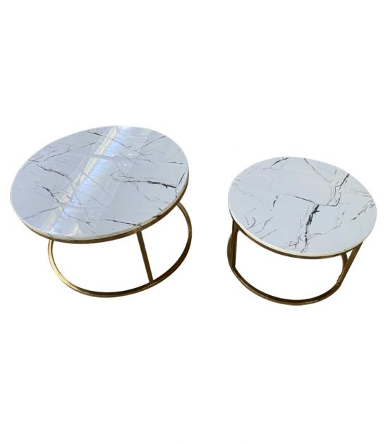 2-Piece Loft Style Round Marble Coffee Table Set