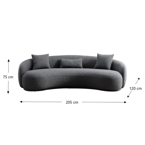 "HAINAN" Curved Sofa - Boucle Fabric Dark Grey