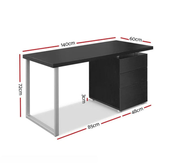 140cm 3 drawers cabinet Desk - Black - NA140MDK-BK