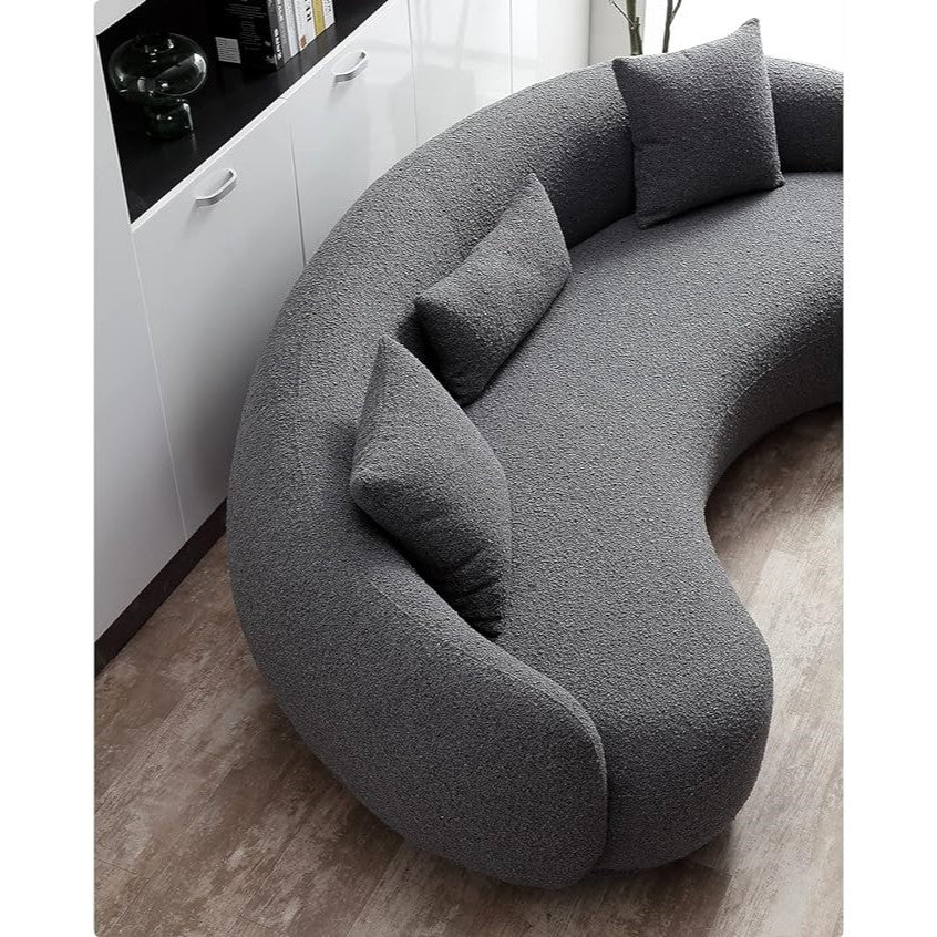 "HAINAN" Curved Sofa - Boucle Fabric Dark Grey