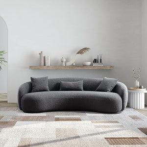 "HAINAN" Curved Sofa - Boucle Fabric Dark Grey