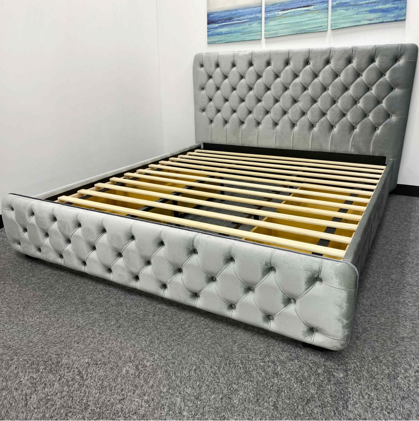 Anka Bassoon Silver Velvet 4D-Storage Bed Frame