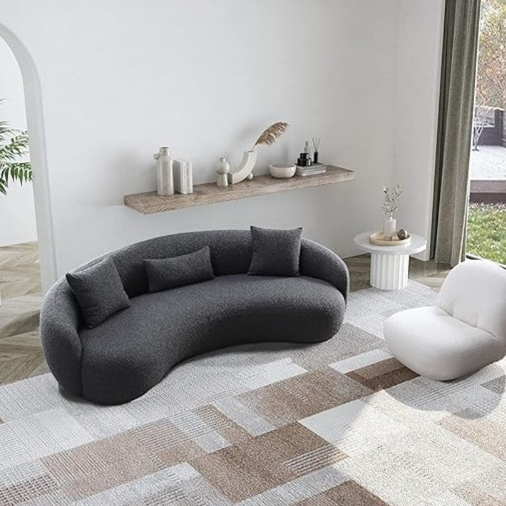 "HAINAN" Curved Sofa - Boucle Fabric Dark Grey