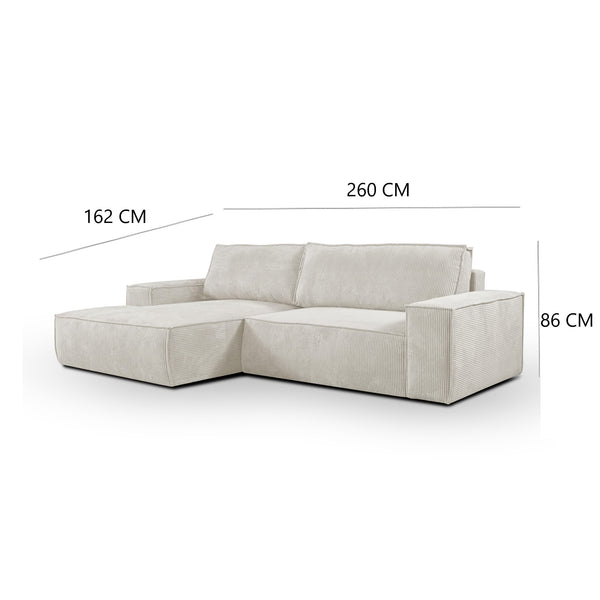 Anka "AMELIA" L-Shape Sofa Bed with Storage Corduroy Fabric Cream