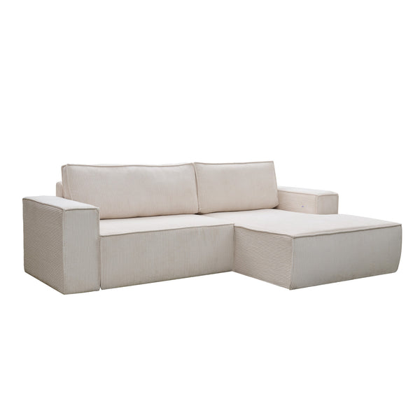 Anka "AMELIA" L-Shape Sofa Bed with Storage Corduroy Fabric Cream