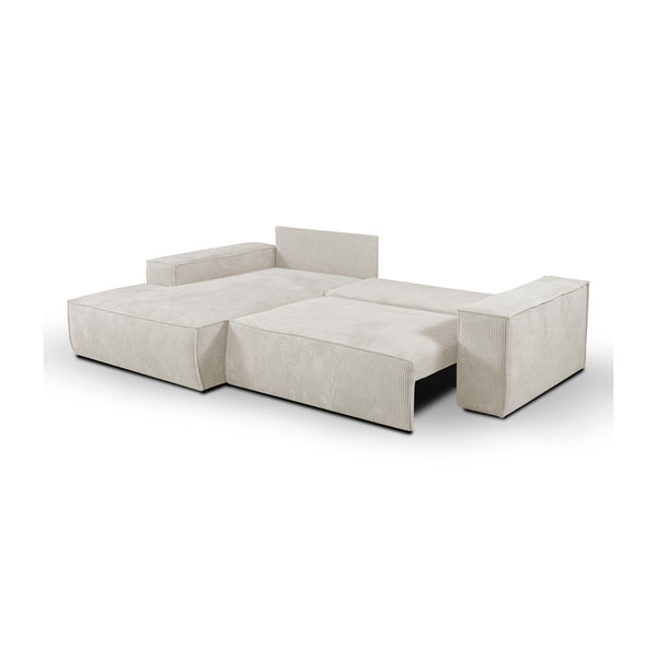 Anka "AMELIA" L-Shape Sofa Bed with Storage Corduroy Fabric Cream