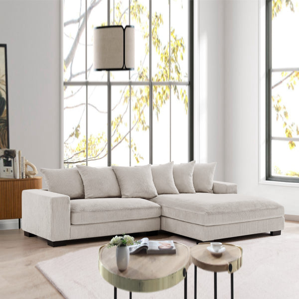 "BRAM" L-Shape Sofa Corduroy Fabric Cream