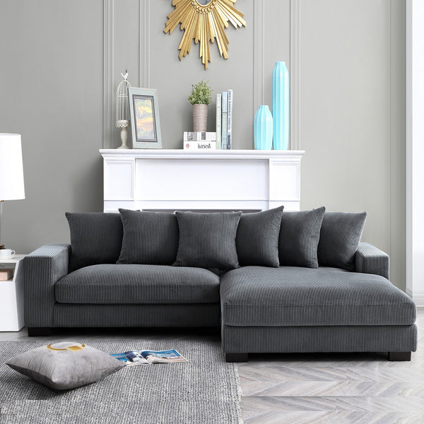 "BRAM" L-Shape Sofa Corduroy Fabric Grey