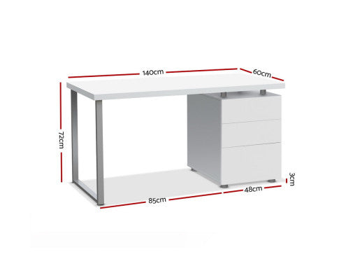 140cm 3 drawers cabinet Desk - White - NA140MDK-WH