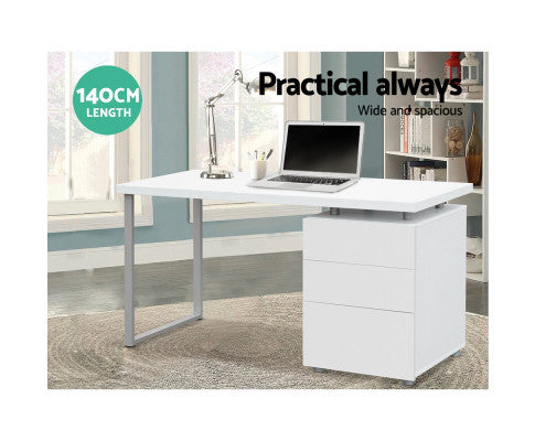 140cm 3 drawers cabinet Desk - White - NA140MDK-WH