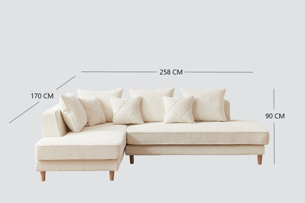 Anka 'DIOR' LHF Chaise Modular Sofa  Boucle Fabric Cream