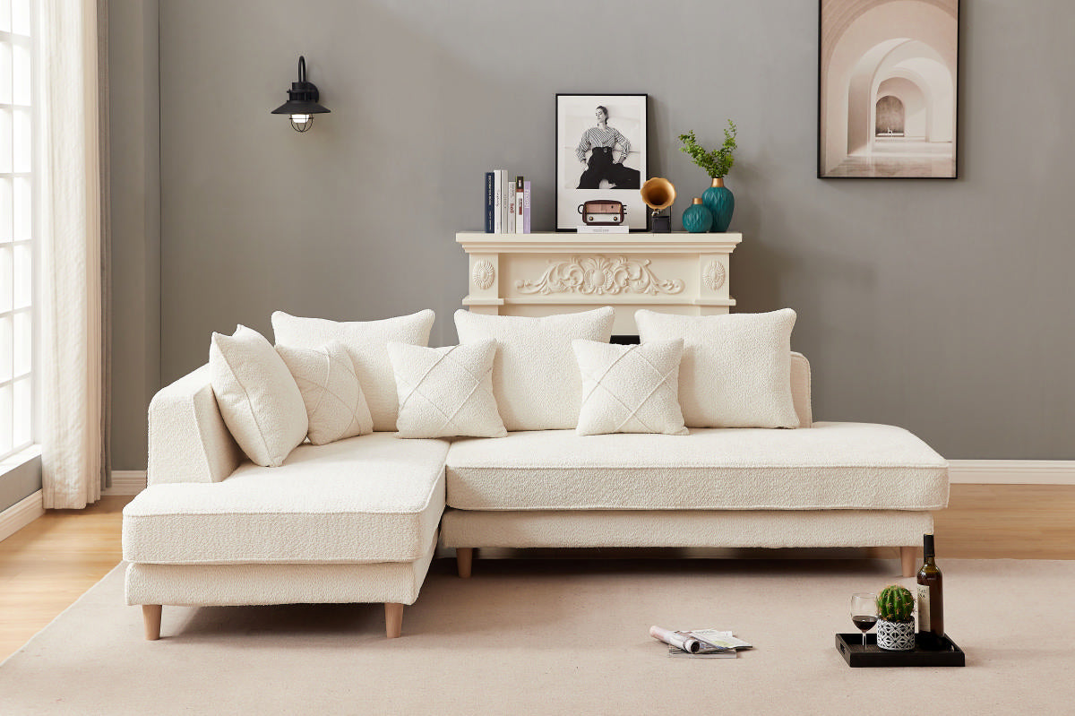 Anka 'DIOR' LHF Chaise Modular Sofa  Boucle Fabric Cream