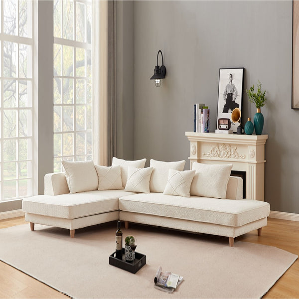 Anka 'DIOR' LHF Chaise Modular Sofa  Boucle Fabric Cream