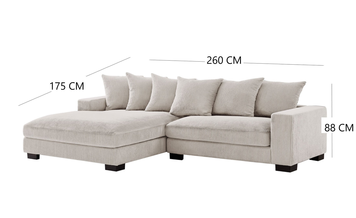 "BRAM" L-Shape Sofa Corduroy Fabric Cream