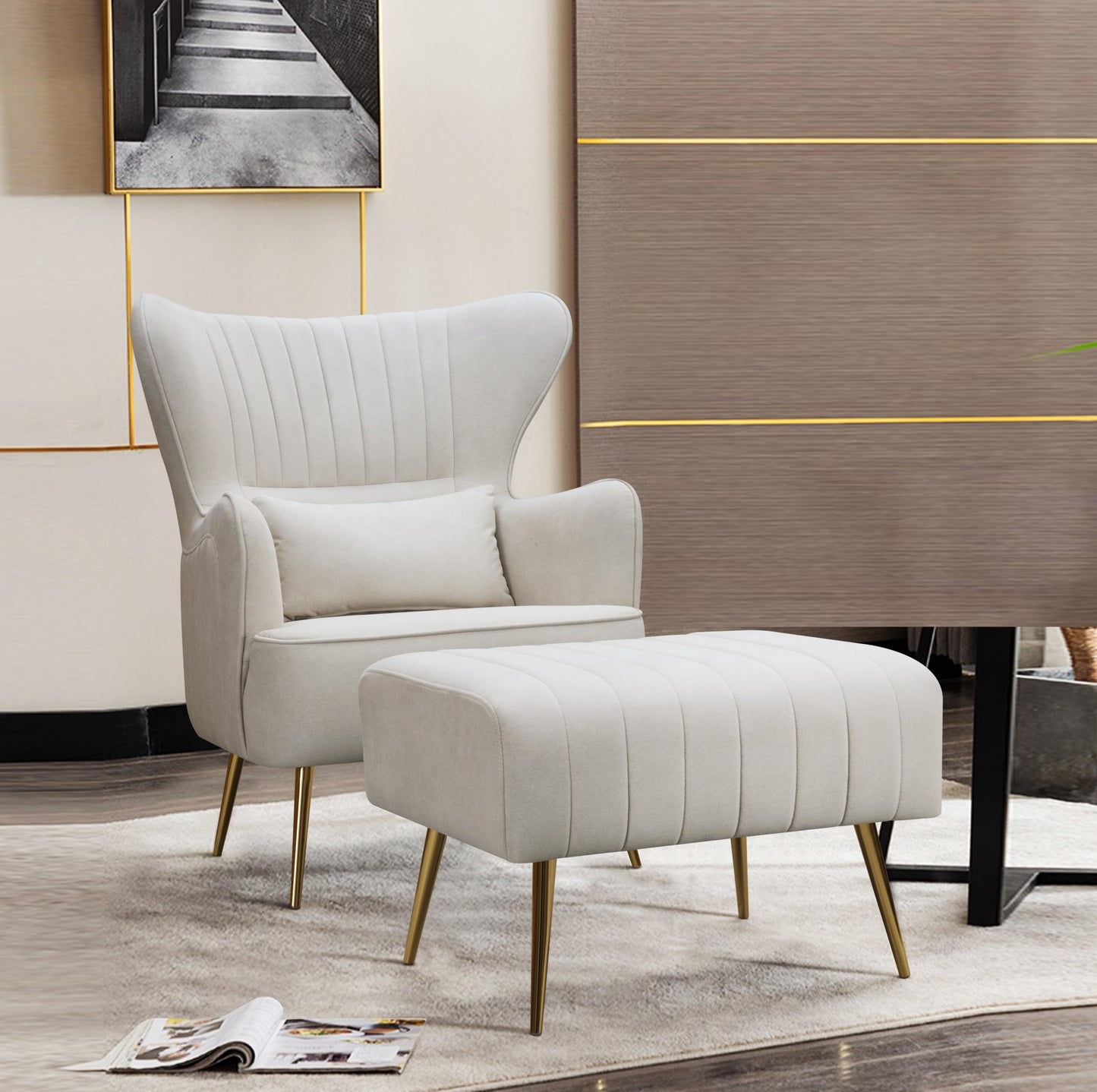 "CELINE" Accent Chairs Armchair with Ottoman -CR