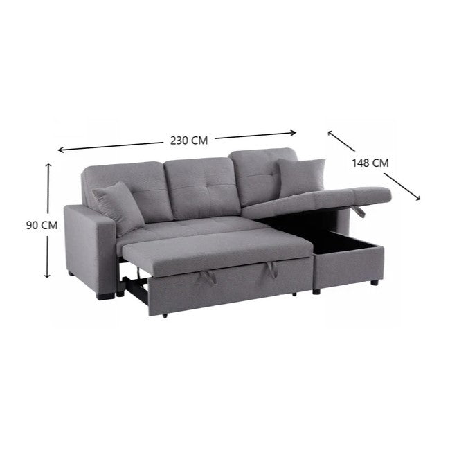 Anka Manhattan Pull-out Sofa Bed with Reversible Storage Chaise - Grey