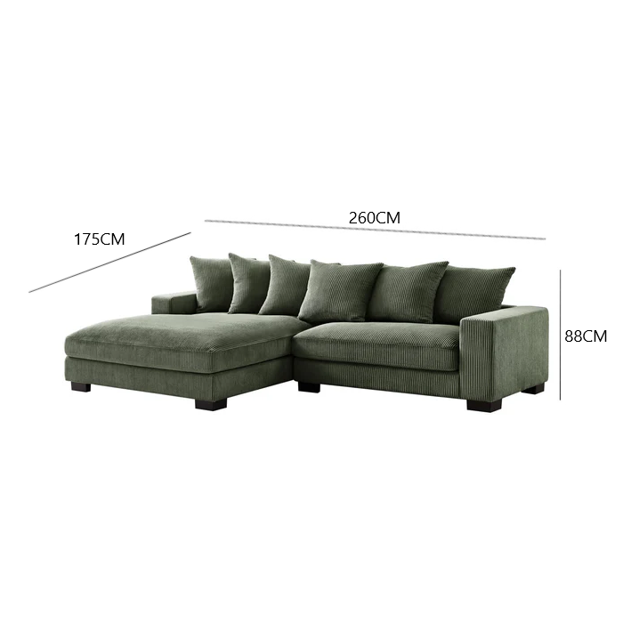 "BRAM" L-Shape Sofa Corduroy Fabric Forest Green