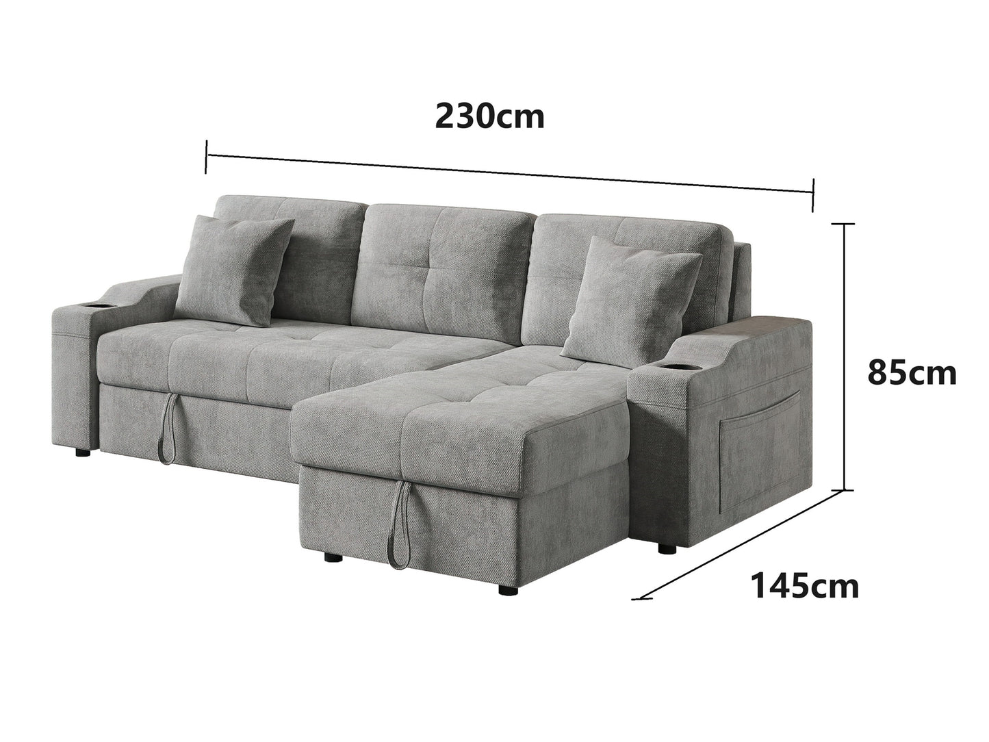 Anka Dolphin Pull-out Sofa Bed with Storage Chaise