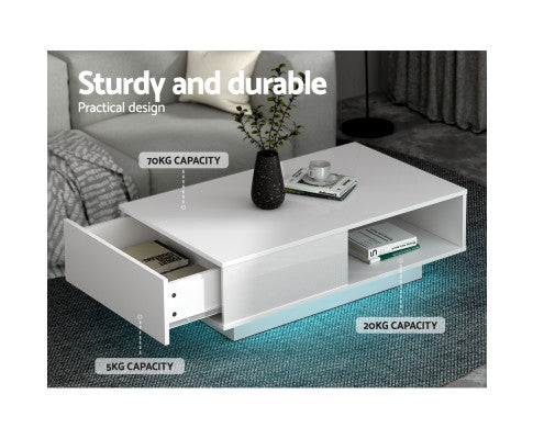 LED Coffee Table with one drawer - White or Black