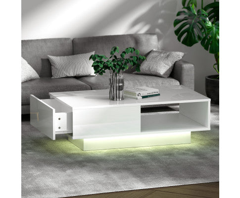 LED Coffee Table with one drawer - White or Black