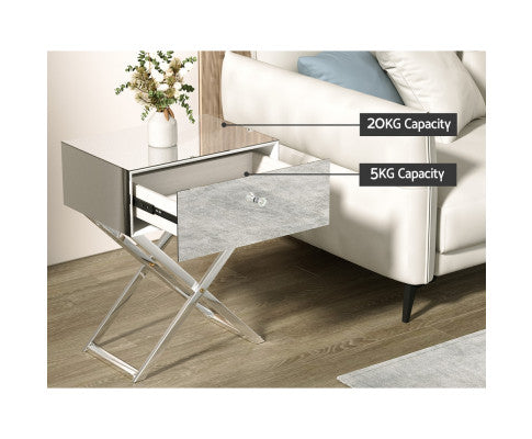 One drawer mirrored  Bedside Table - NAMR01BS