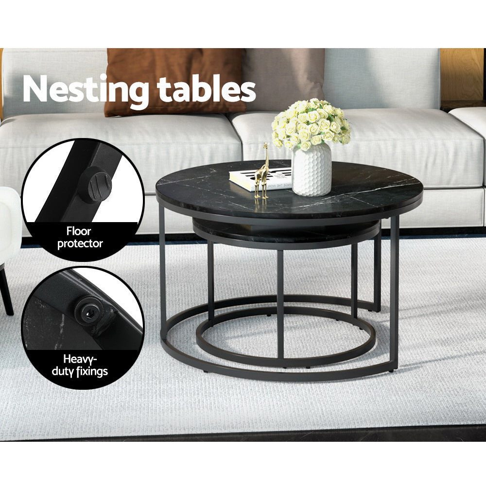 Anka Nesting Coffee Table Set of 2 Marble Effect