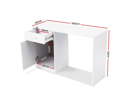 100cm one drawer Desk with a Cabinet - White - NA100DK