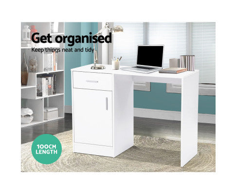 100cm one drawer Desk with a Cabinet - White - NA100DK