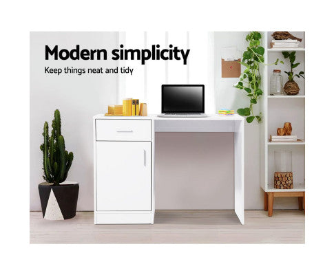 100cm one drawer Desk with a Cabinet - White - NA100DK