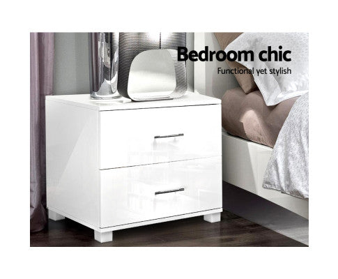 High Gloss Bedside Table - White - NAGLOSSBS