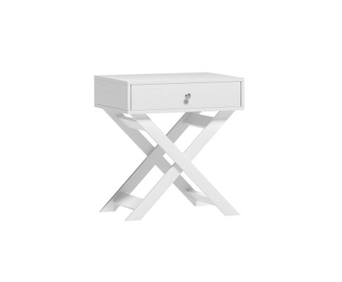 One drawer X legs Bedside Table - White - NAL1DBS