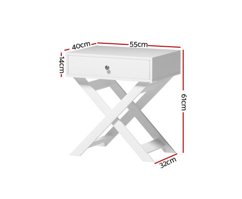 One drawer X legs Bedside Table - White - NAL1DBS