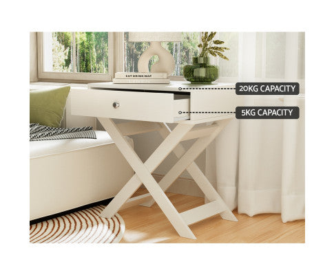 One drawer X legs Bedside Table - White - NAL1DBS